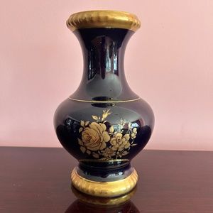 Vintage Porcelain Bareuther Waldsass Cobalt + Gold Vase Made in Bavaria Germany